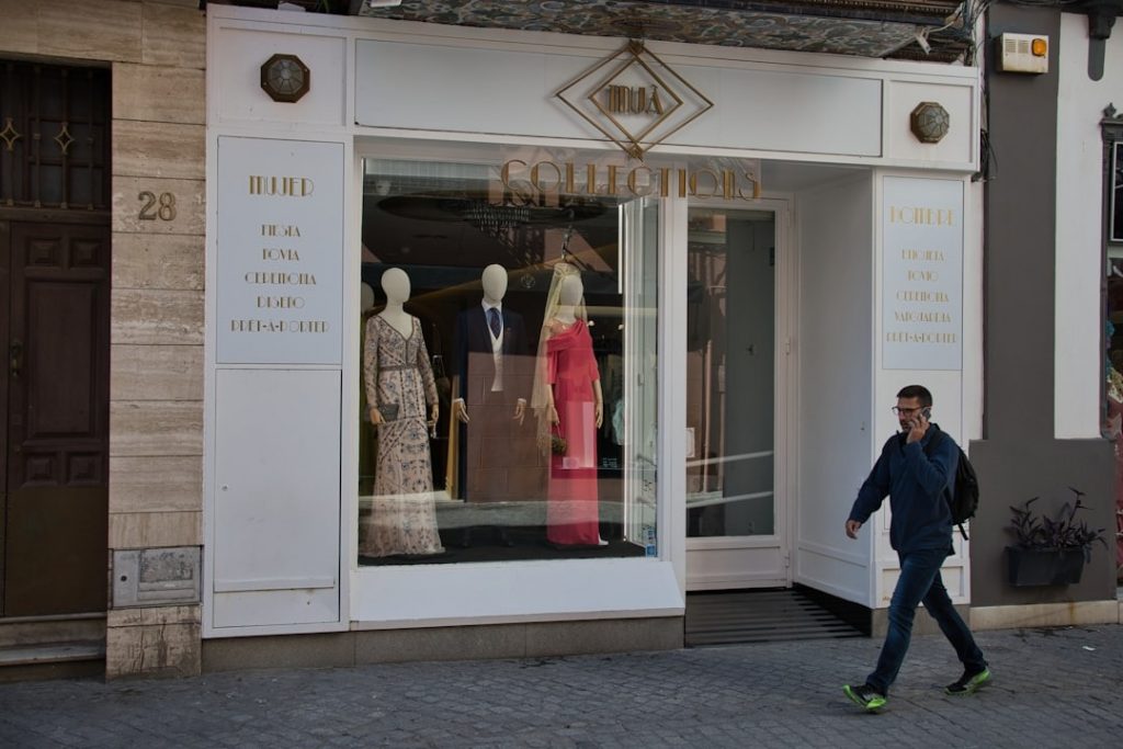 Interior of a sustainable fashion store in 2025 showcasing eco-friendly clothing and ethical retail design